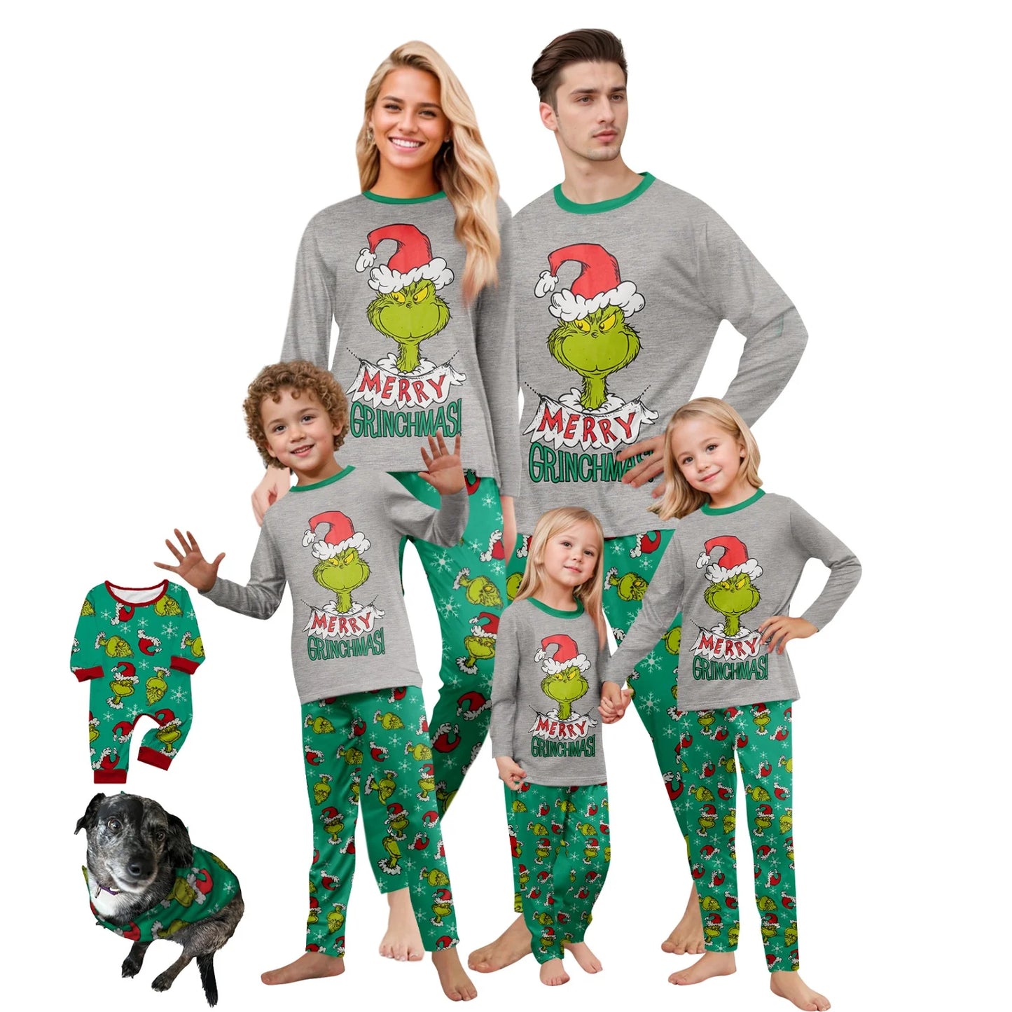 Grinch Family Christmas Pajamas Matching Sets, 2 Pcs Merry Grinchmas Christmas Pjs Matching Sets, Grinch Christmas Pajamas for Family Dad Mon Kids Baby