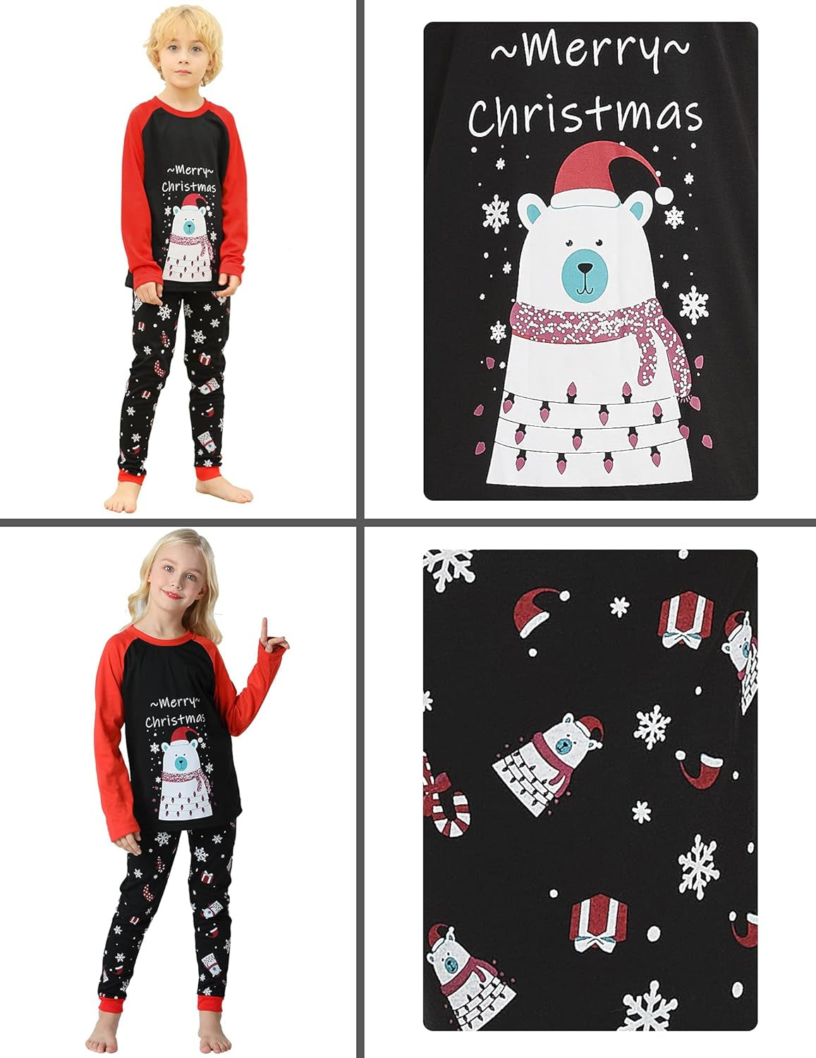 Family Matching Pajama Sets Cute Polar Bear Sleepwear Christmas Clothes Nighty