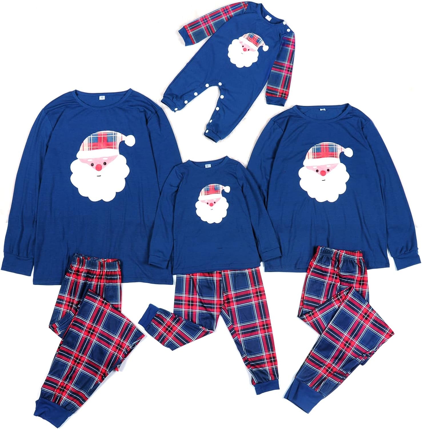 Family Christmas Pjs Matching Sets Christmas Pajamas Santa Printed Top and Plaid Pants Sleepwear for Family