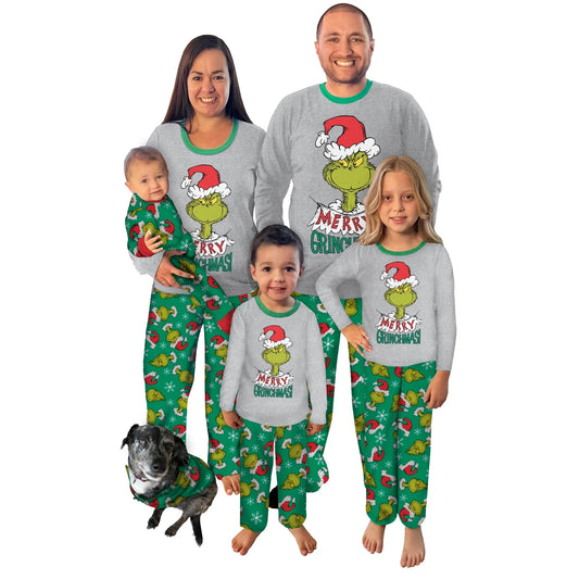 Grinch Family Christmas Pajamas Matching Sets, 2 Pcs Merry Grinchmas Christmas Pjs Matching Sets, Grinch Christmas Pajamas for Family Dad Mon Kids Baby