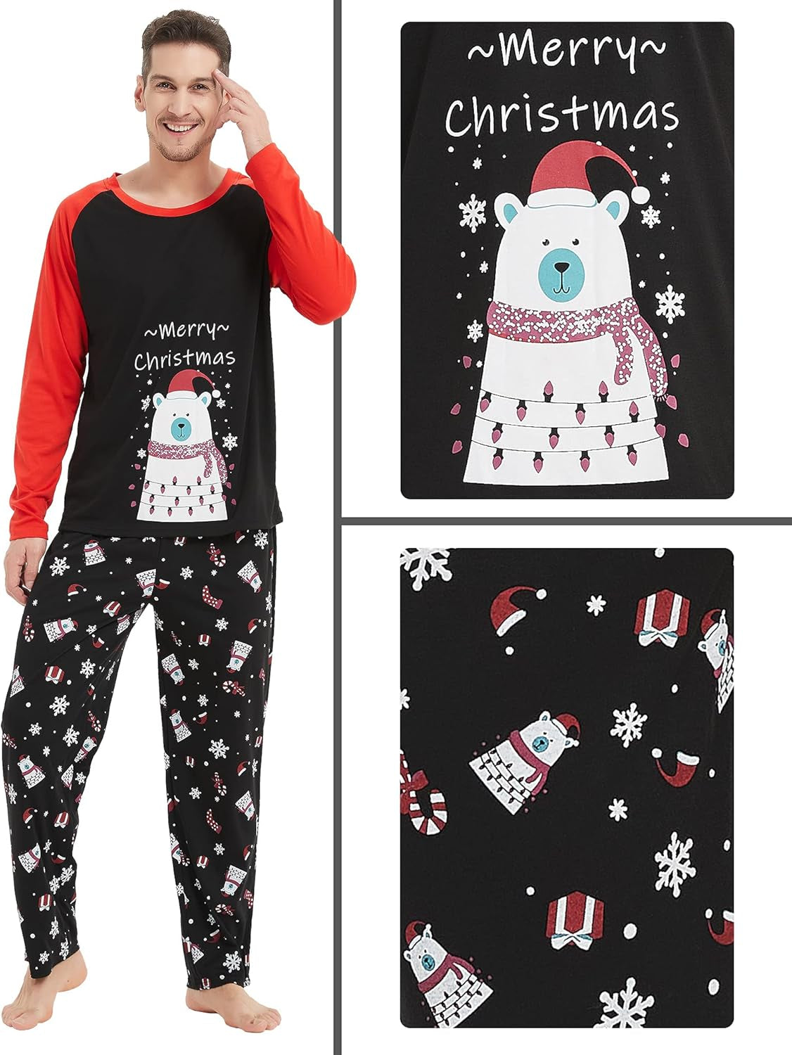 Family Matching Pajama Sets Cute Polar Bear Sleepwear Christmas Clothes Nighty