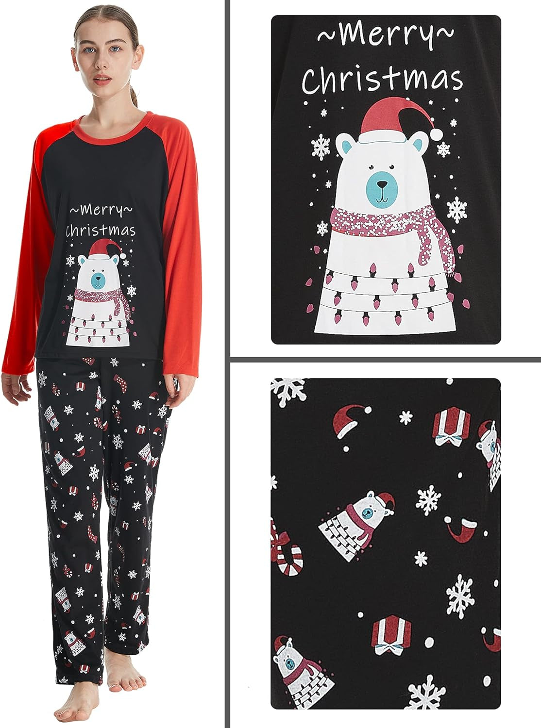 Family Matching Pajama Sets Cute Polar Bear Sleepwear Christmas Clothes Nighty