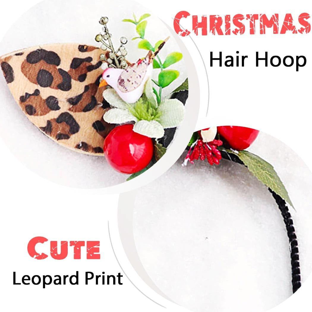 Leopard Headbands Brown Deer Hair Hoop Reindeer Antlers Headband Costume Halloween Hair Accessory for Women