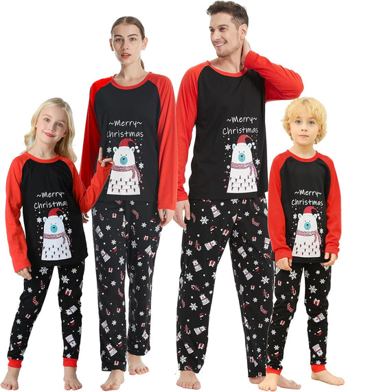 Family Matching Pajama Sets Cute Polar Bear Sleepwear Christmas Clothes Nighty