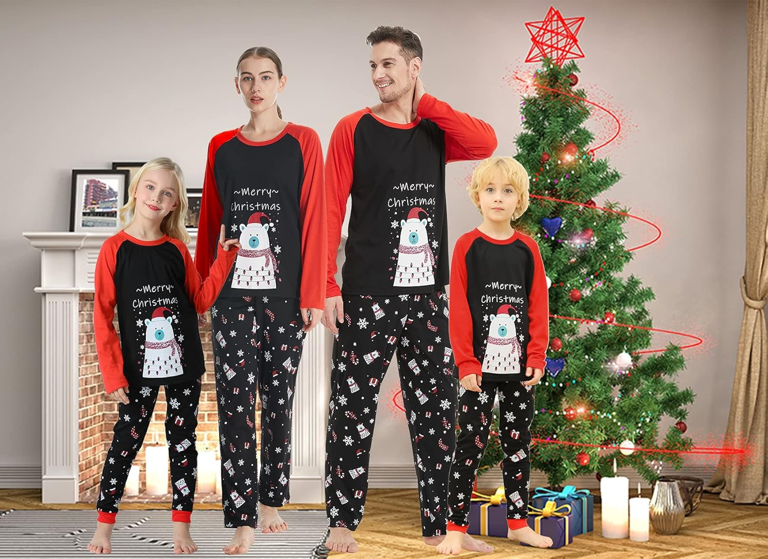 Family Matching Pajama Sets Cute Polar Bear Sleepwear Christmas Clothes Nighty