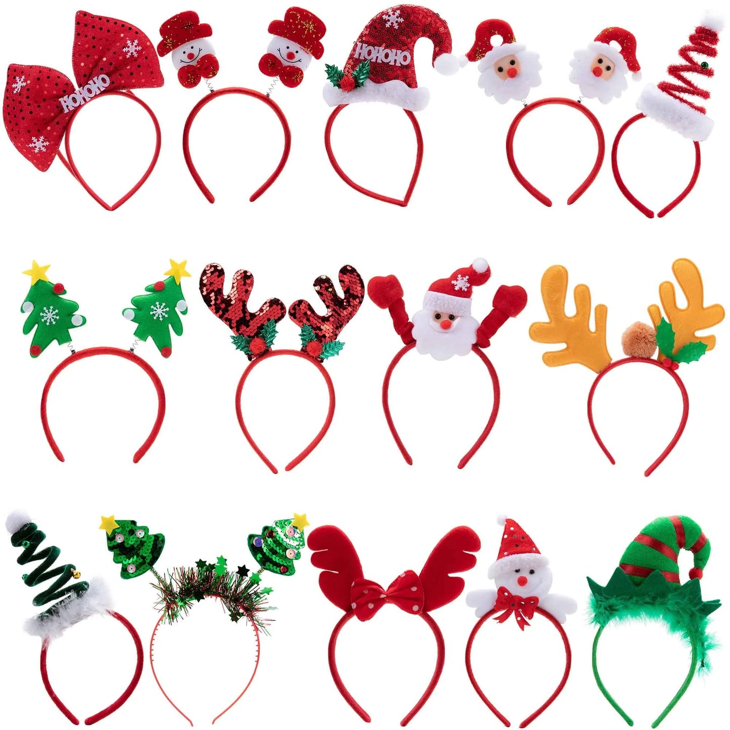 Pack of 8 Christmas Headbands with Different Designs for Christmas and Holiday Parties (One Size Fit Alll)