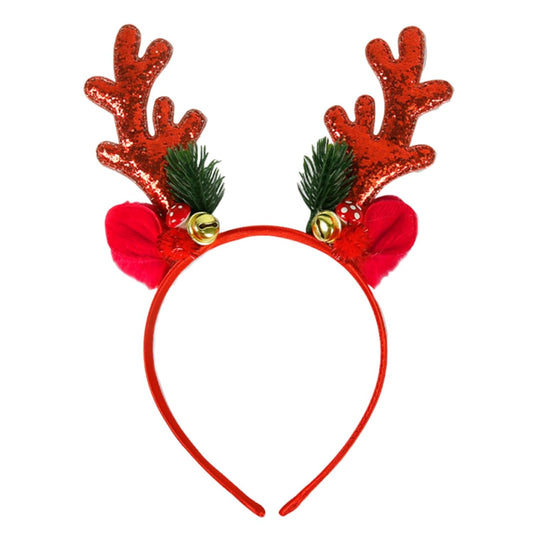 Christmas Antler Headband Glitter Reindeer Hair Bands Deer Ears Cute Christmas Hair Accessories for Women Girls Xmas Festival Holiday Party Supplies (Red)