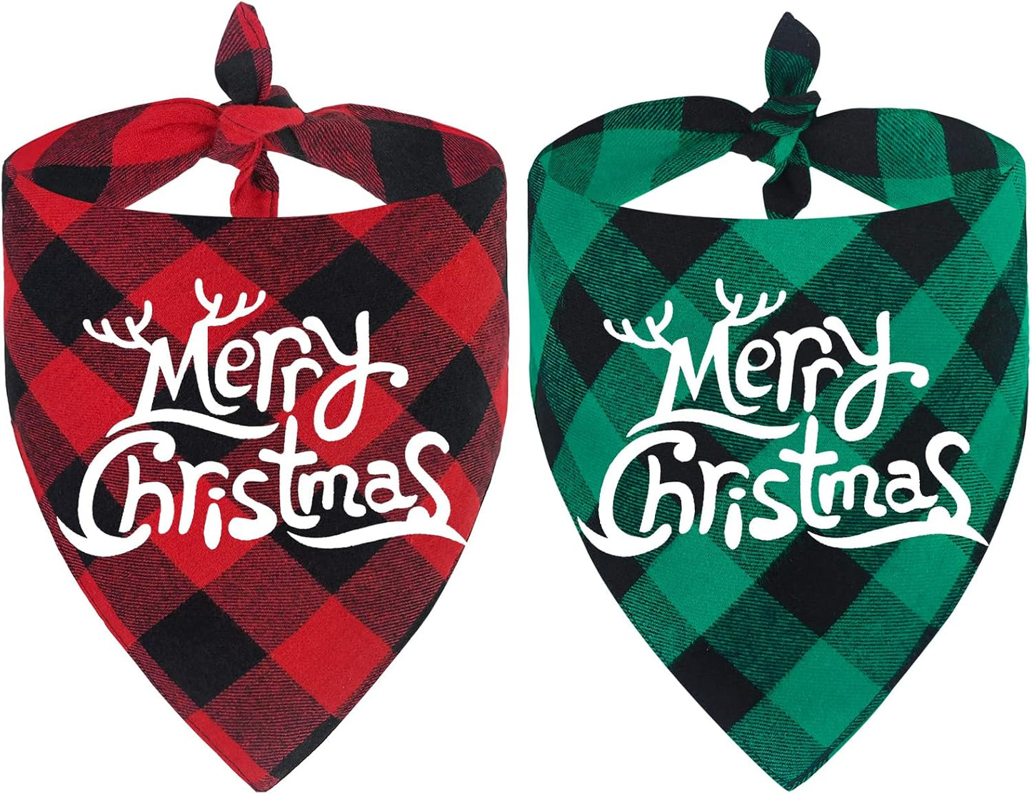 2 Pack Dog Bandanas Christmas Classic Buffalo Plaid Dog Bandana Dog Scarf Triangle Bibs Kerchief Merry Christmas Pet Costume for Small Medium Large Dogs Cats Pets (Christmas 4, Large)