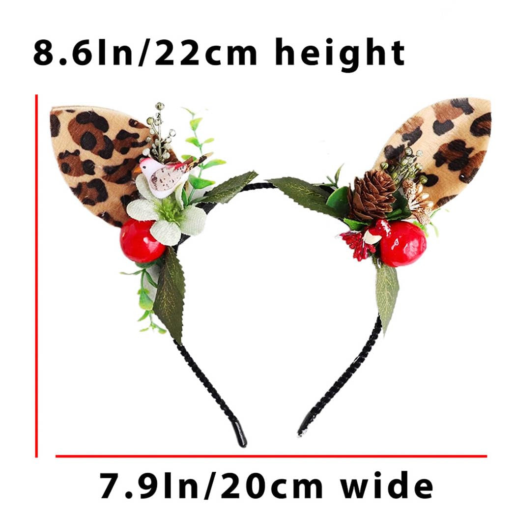 Leopard Headbands Brown Deer Hair Hoop Reindeer Antlers Headband Costume Halloween Hair Accessory for Women