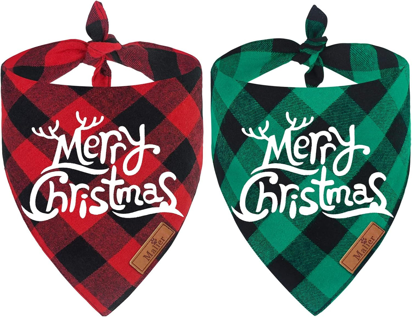 2 Pack Dog Bandanas Christmas Classic Buffalo Plaid Dog Bandana Dog Scarf Triangle Bibs Kerchief Merry Christmas Pet Costume for Small Medium Large Dogs Cats Pets (Christmas 4, Large)